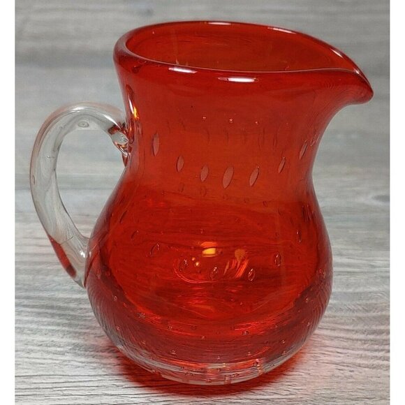 Lefton Other - Lefton Red Glass Controlled Bubbles Creamer Hand Blown Mini Pitcher Handle VTG